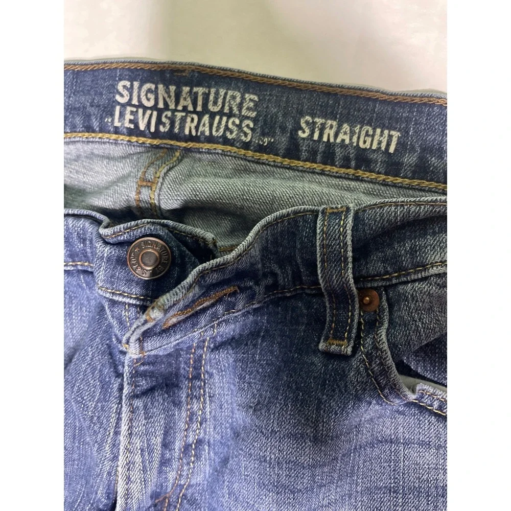Signature Levi Strauss Mens Straight Leg‎ Blue Jeans Medium Wash 36x32 Stretch